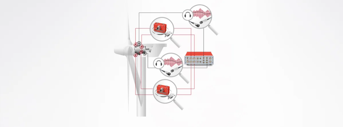 Image of wind turbine gearboxes for analysing transmission errors, structure-borne noise and mechanical wear (noise behaviour).